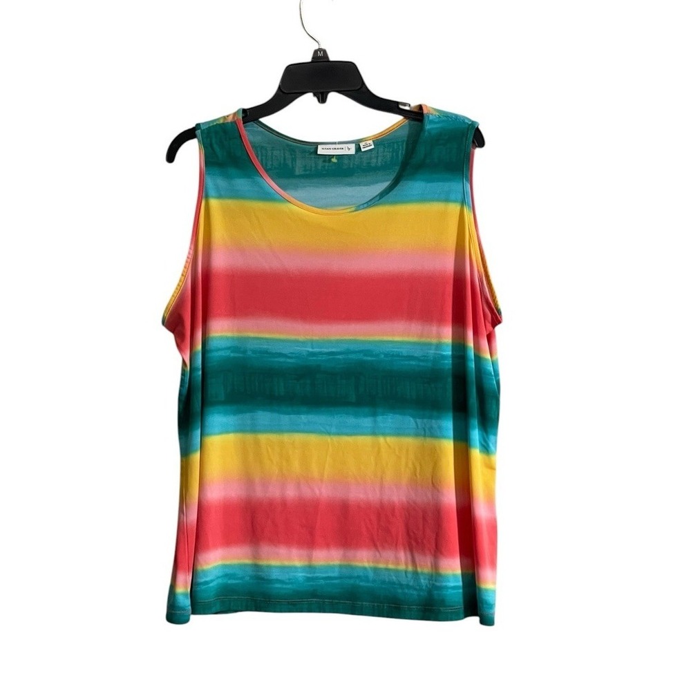 Susan Graver XL Tunic Tank Top Sleeveless Rainbow Striped Colorful Layer Resort